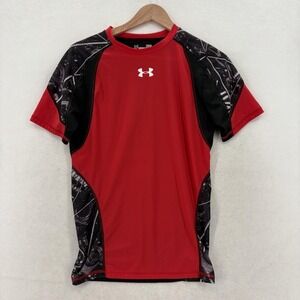 Under Armour HeatGear Shirt Mens Large Red Compression Short Sleeve Graphic Gym